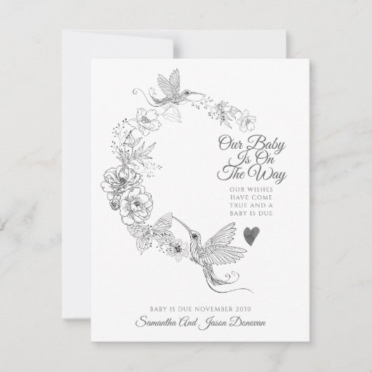 Elegante Hand Drawn Hummingbird Floral Botanical Ankündigung (Vorderseite)