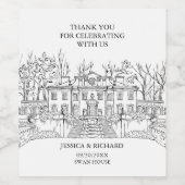 Elegante Hand Drawn Mansion Wedding Vielen Dank Weinetikett (Einzelnes Label)
