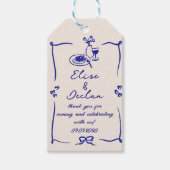 Elegante Hand Drawn Retro Blue Wedding Geschenkanhänger (Vorderseite)
