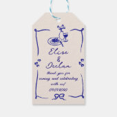 Elegante Hand Drawn Retro Blue Wedding Geschenkanhänger (Rückseite)