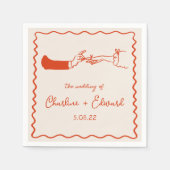 Elegante Hand Drawn Retro Orange Wedding Napkins Serviette (Vorderseite)