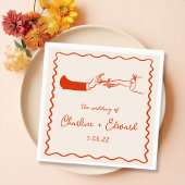 Elegante Hand Drawn Retro Orange Wedding Napkins Serviette