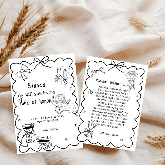 Elegante Hand Drawn Trauzeugin Vorschlag Card Einladung