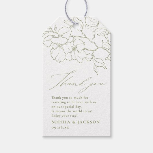 Elegante Hand gezeichnet Blütengrün danke Geschenkanhänger (Vorderseite)