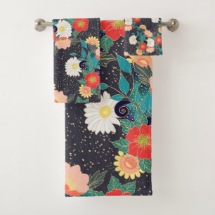 Elegante Hand gezeichneter Blumen- und Badhandtuch Set
