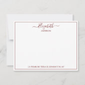 Elegante Hand Lettered Burgundy Name Address Note Mitteilungskarte (Vorderseite)