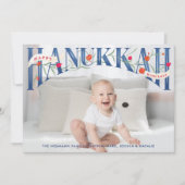 Elegante Hand Lettered Happy Hanukkah Foto Card Dankeskarte (Vorderseite)