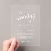 Elegante Hand Lettering White Wedding Acryleinladungen (Insitu (Handheld))