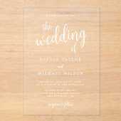 Elegante Hand Lettering White Wedding Acryleinladungen (Vorderseite)