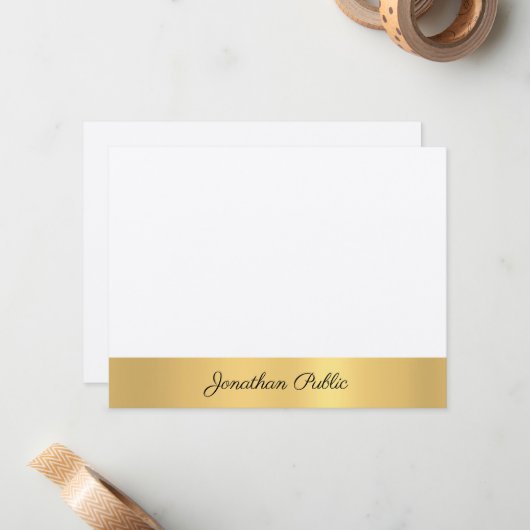 Elegante Hand Script Template fühlt sich Ecru Gold Mitteilungskarte (Vorderseite/Rückseite Beispiel)