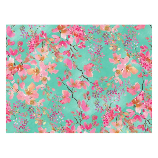 Elegante Handfarbe Aquarellfeder blühend Tischdecke (Vorderseite (Horizontal))