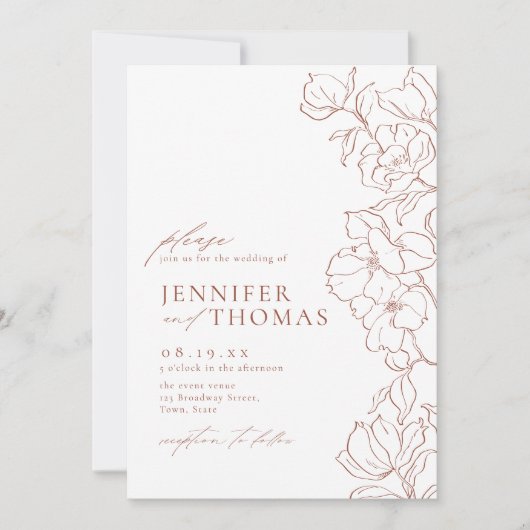 Elegante handgearbeitete Terrakotta Hochzeit Einladung (Vorderseite)