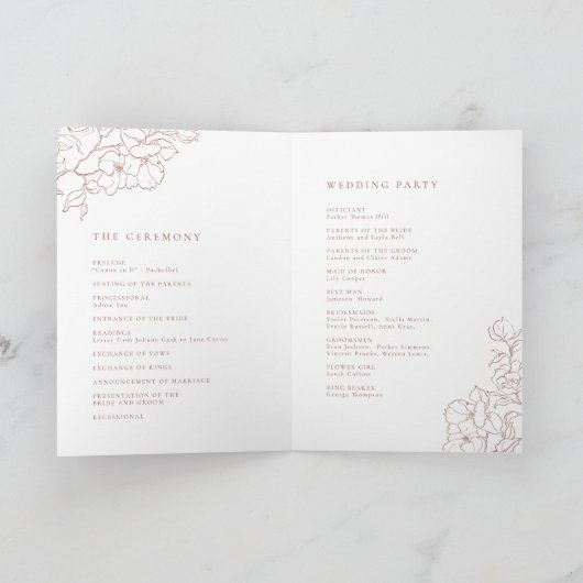 Elegante handgearbeitete Terrakotta Hochzeit Programm (Innenseite)