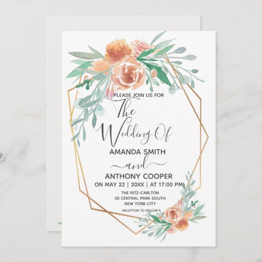 Elegante, handgefertigte Aquarellblumen-Einladung Einladung (Vorne/Hinten)