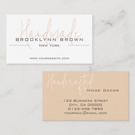 Elegante, handgefertigte, handgefertigte Beige Visitenkarte (Vorne/Hinten)