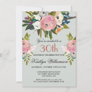 Elegante handgemalte Blumen 30. Geburtstagsfeier Einladung