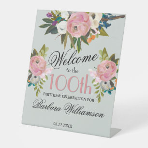 Elegante handgemalte Blumen zum 100. Geburtstag Wi Sockelschild