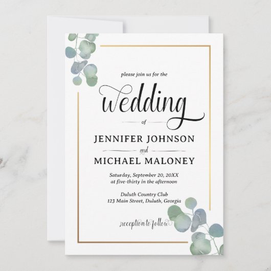 Elegante handgemalte Eukalyptus-Hochzeitsfeier Einladung (Vorderseite)