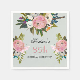 Elegante handgemalte florale 85. Geburtstagsfeier  Serviette