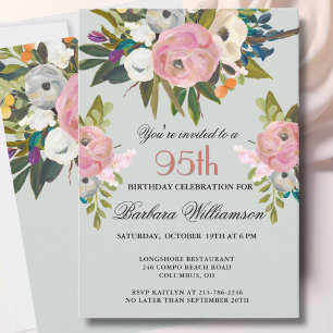 Elegante handgemalte florale 95. Geburtstagsfeier Einladung