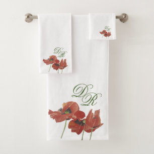 Elegante handgemalte rote Pupes Monogram-Initys Badhandtuch Set