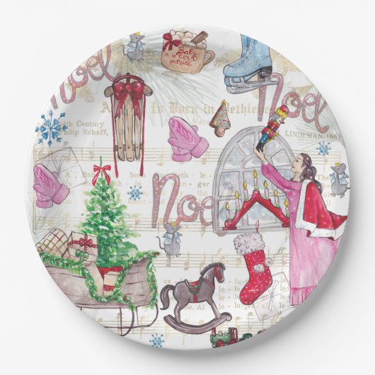 Elegante handgemalte Weihnachtsmärchen Pappteller (Vorderseite)