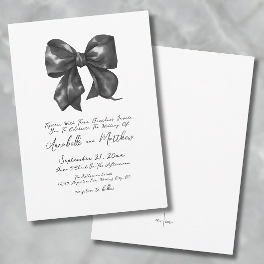 Elegante, handgeschriebene Black Bow Wedding Einladung