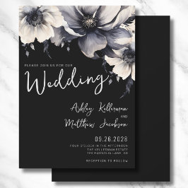 Elegante handgeschriebene Boho Floral Black Weddin Einladung