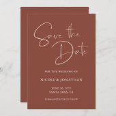 Elegante handgeschriebene Kalligrafie Dark Terraco Save The Date (Vorne/Hinten)