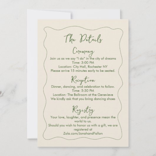 Elegante handgeschriebene, Minimalistische Hochzei Einladung (Rückseite)