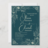 Elegante handGezeichnet goldene Blume. Hochzeit Einladung (Vorderseite)