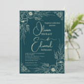 Elegante handGezeichnet goldene Blume. Hochzeit Einladung (Stehend Vorderseite)