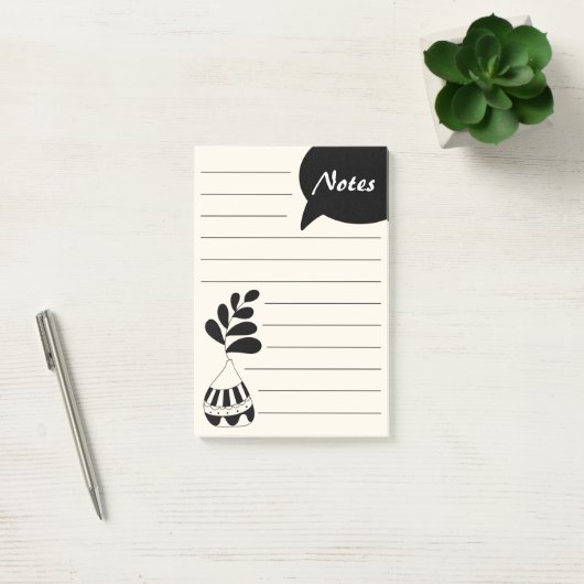 Elegante handgezeichnete Blume Pot Black and White Post-it Klebezettel (Büro)