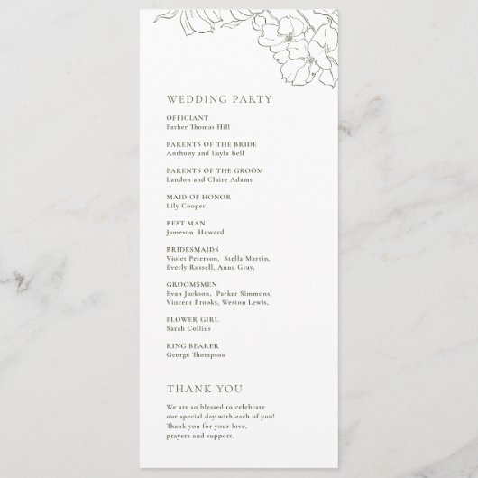 Elegante handgezeichnete Blütensafari Programm (Rückseite)