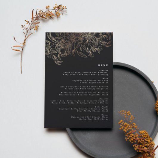 Elegante handgezeichnete botanische Hochzeitsempfe Menükarte