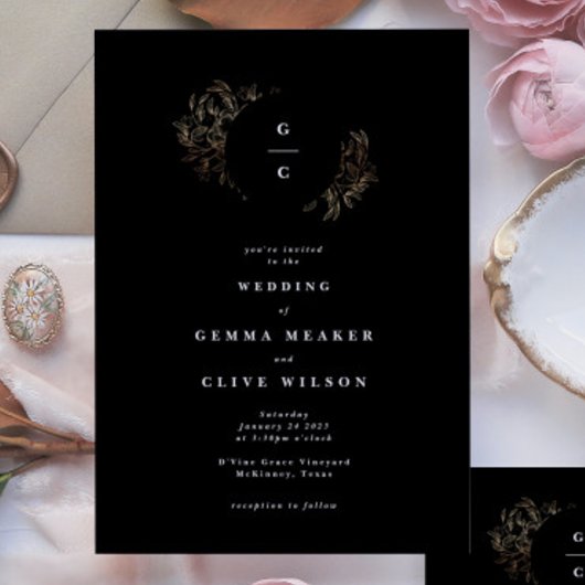 Elegante handgezeichnete Botanische Monogramm-Hoch Einladung