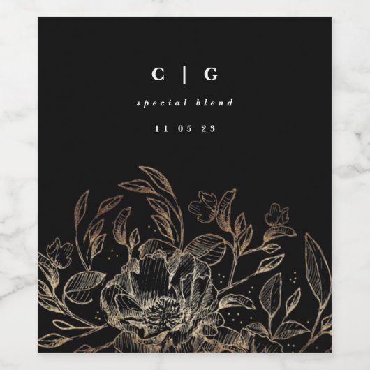 Elegante handgezeichnete Botanische Monogramm-Hoch Weinetikett (Einzelnes Label)