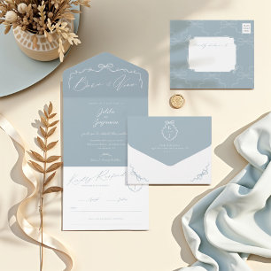 Elegante handgezeichnete Bow & Ribbon Monogram Hoc All In One Einladung