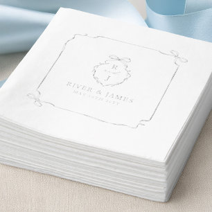 Elegante handgezeichnete Bow & Ribbon Monogram Hoc Servietten Mit Folie