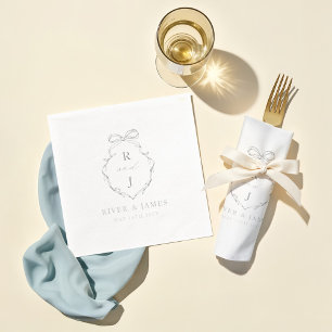 Elegante handgezeichnete Bow & Ribbon Monogram Hoc Servietten Mit Folie