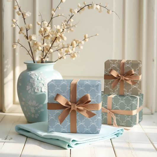 Elegante handgezeichnete Bow & Ribbon-Muster Hochz Geschenkpapier Set
