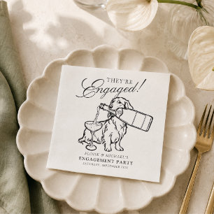 Elegante handgezeichnete Dachshund-Verlobungsfeier Serviette