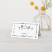 Elegante handgezeichnete Doodles-Buchten-Hochzeit Platzkarte (Rückseite)