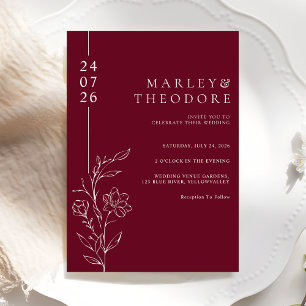 Elegante handgezeichnete florale burgunderrote Hoc Einladung