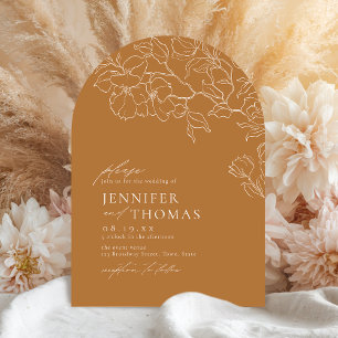 Elegante handgezeichnete florale goldene Hochzeit  Einladung