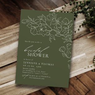 Elegante handgezeichnete florale sagegrüne Brautpa Einladung