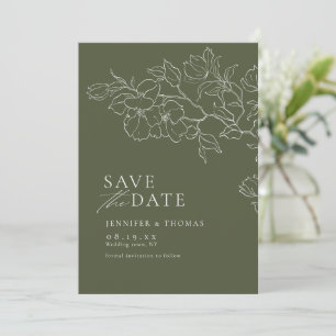 Elegante handgezeichnete florale sagegrüne Hochzei Save The Date
