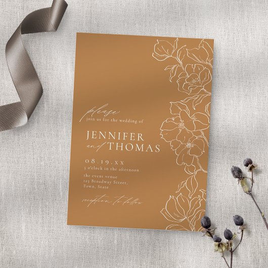 Elegante handgezeichnete goldene Hochzeit im Herbs Einladung