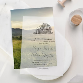 Elegante handgezeichnete Hochzeit von Stallhütten Pergament Einladungen