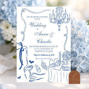Elegante handgezeichnete Hochzeitsillustration Einladung